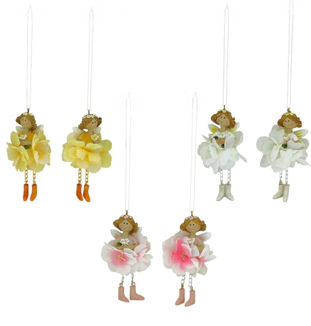 Ornament bloemenfee in drie kleuren.