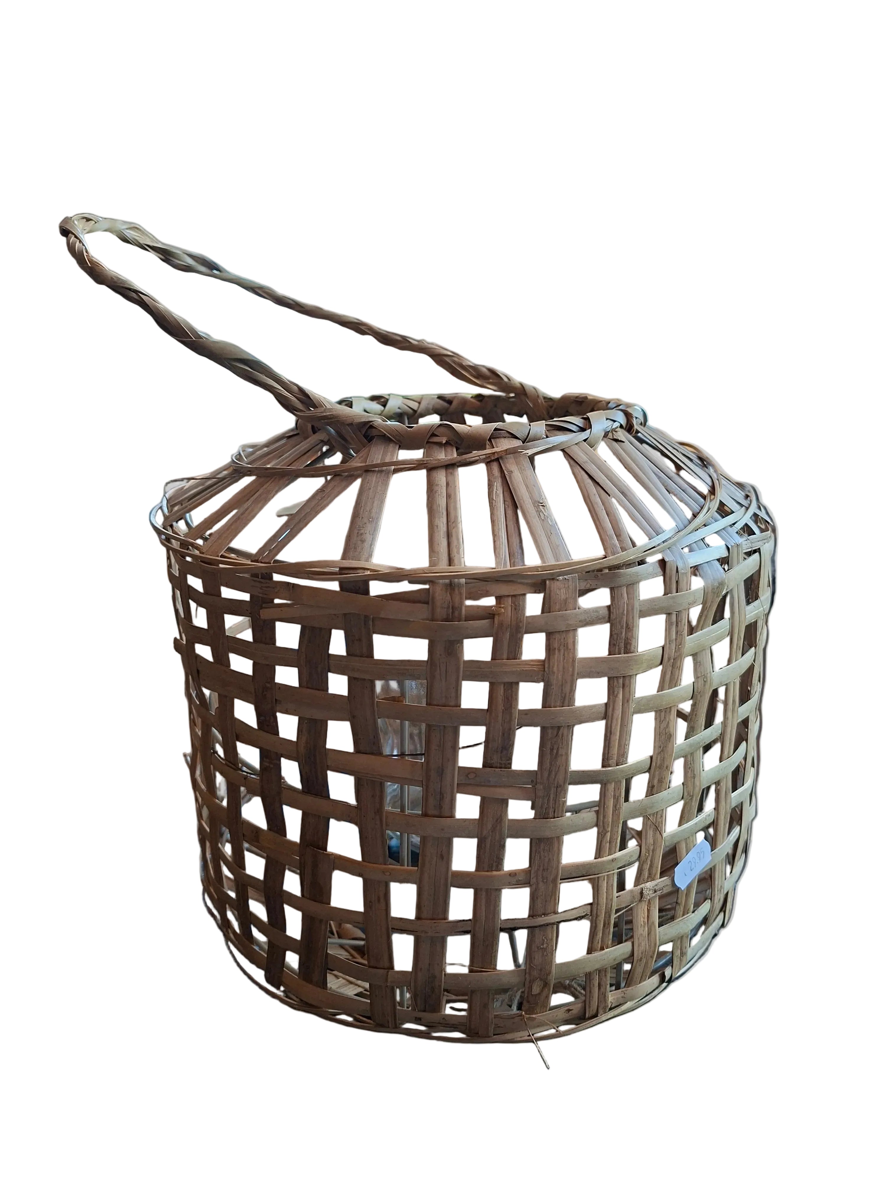 Bamboe windlicht met glas 30 cm met hengsel.